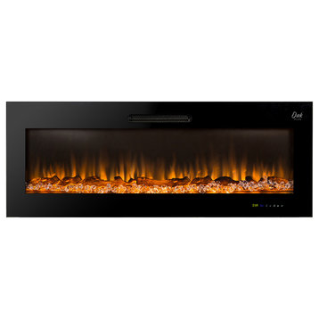 50"L Recessed Wall Mounted Electric Fireplace, With 9 Color Flames