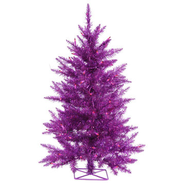 Vickerman Tree With Metal Stand, Tree: Purple, Lights: Purple, 3'