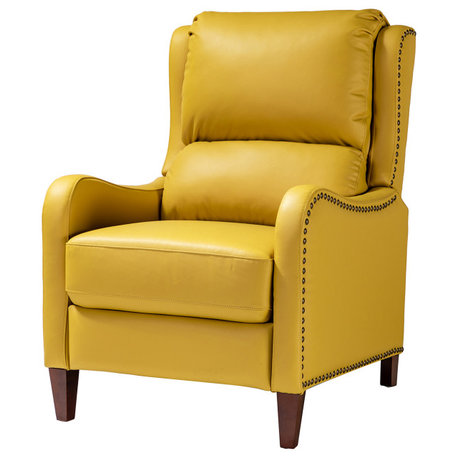 Genuine Leather Push back Recliner With Wingback, Yellow