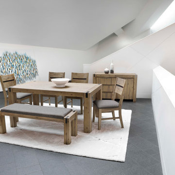 Vail 5 Pc. Rustic Dining Set – Distressed Wood & Industrial Detail with Artistic