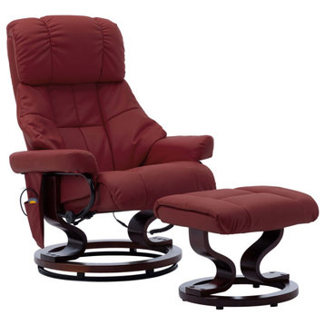 vidaXL Recliner Swiveling Recliner Chair Wine Red Faux Leather and Bentwood