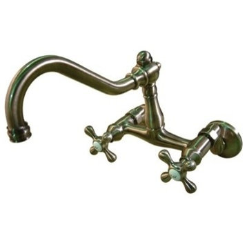 KS3223AX Vintage 6" Adjustable Center Wall Mount Kitchen Faucet, Antique Brass