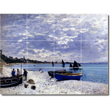 Claude Monet Waterfront Painting Ceramic Tile Mural #122, 17"x12.75"