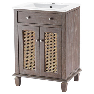 Sink Vanity Cabinet, White Gray, Ceramic, Wood, Modern, Hotel Bathroom