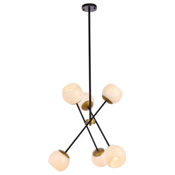 Avery 24" Pendant, Black and Brass With White Shade