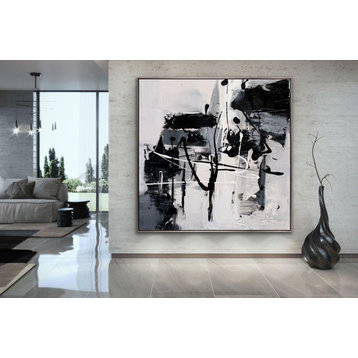 48x48" Crazy Black and White Contemporary Art Large Modern Abstract Painting