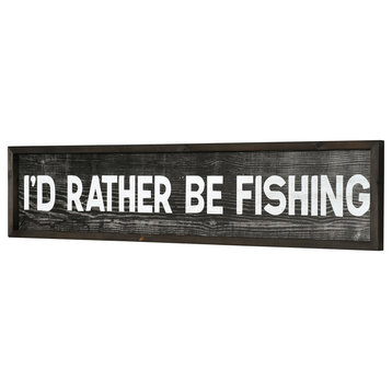 American Art Decor I'd Rather Be Fishing Wood Novelty Wall Sign, 36x8"