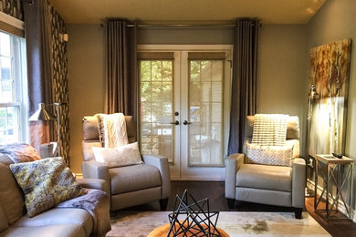 Example of a small eclectic formal and enclosed dark wood floor and brown floor living room design in San Diego with gray walls, no fireplace and no tv