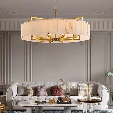 Extra-Large Alabaster Round Chandelier for High-Ceiling Living Room