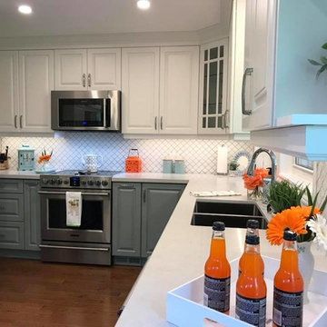 Tiny Kitchen, Creative Design, White & Grey Cabinets