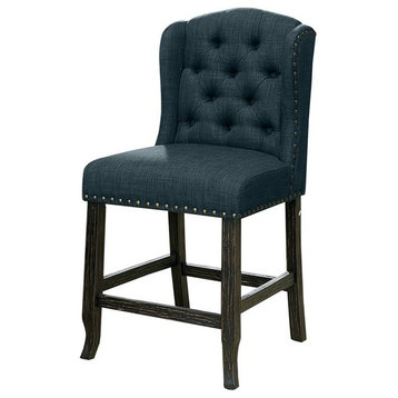 Furniture of America Sinuata Fabric Blue Wingback Counter Chair (Set of 2)