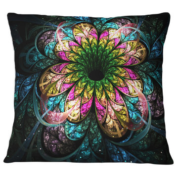 Fractal Flower Dark Colorful Digital Art Floral Throw Pillow, 16"x16"