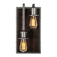 Lofty 2-Light Wall Sconce, Left, Steel Finish with Zebrawood