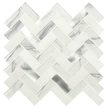 MSI SMOT-SGLSMT-6MM 12" x 12" Herringbone Mosaic Wall Tile - - Bytle Bianco