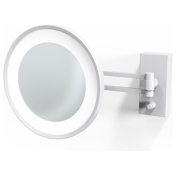 Smile Hard Wired LED Lighted 5x Magnifying Mirror, Matte White