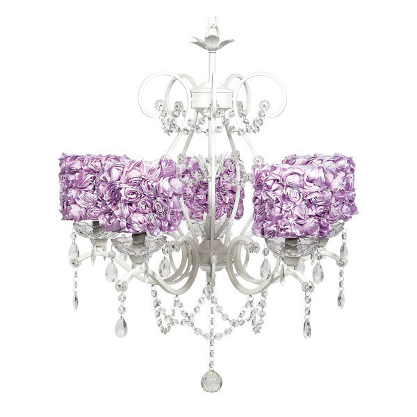 5 Light Antique White Chandelier with Pink Rose Shades 5 Light Antique White Chandelier with Pink Rose Shades