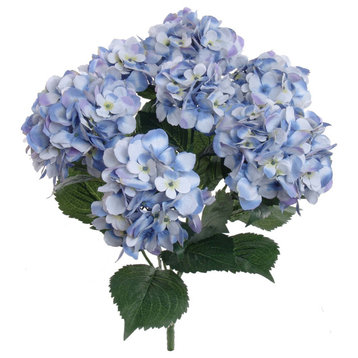Silk Hydrangea Bush, 22" With 7 Lifelike Heads 2 Pieces, Blue
