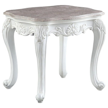 Classic End Table, Queen Anne Legs With Ornamental Accent & Elegant Marble Top