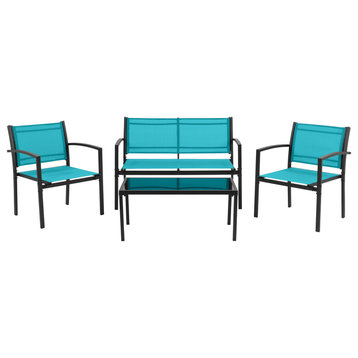 CorLiving 4 Piece Patio Conversation Set without Cushions for Small Spaces, Teal