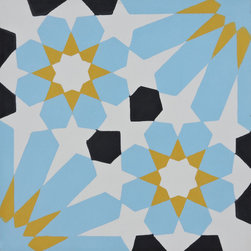 Moroccan Mosaic and Tile House - Agdal Handmade Cement Tile, Yellow/Blue/Black, Sample - Wall And Floor Tile