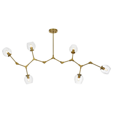 Elegant Lighting 1712G70 Cavoli 6 Light 70"W Abstract Chandelier - Brass