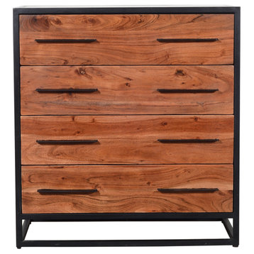 Handmade Dresser With Grain Details And 4 Drawers, Brown And Black