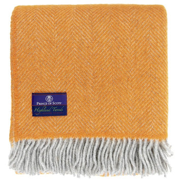Highland Tweed Herringbone Pure New Wool Throw, Atomic Orange