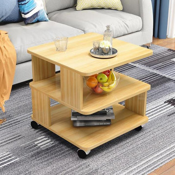 Modern Simplicity Coffee Table, Multifunctional Storage, Light Walnut, 23.6"