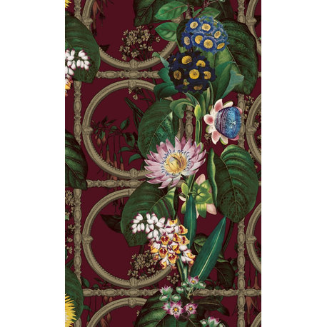 Flowers and Leaves Floral Wallpaper, 57Sq.ft Double Roll, Burgundy, Double Roll