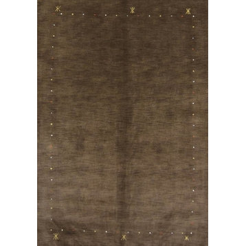 Gabbeh Modern Tribal Hand-Knotted Indian Oriental Area Rug, Brown, 9'0"x0'0"