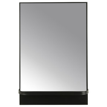 Modern Metal Framed Wall Mirror With Shelf, Matte Black