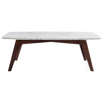 Faura 18"x43.5" Rectangular Italian Carrara White Marble Table with Walnut Legs