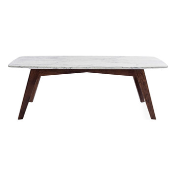 Faura 18"x43.5" Rectangular Italian Carrara White Marble Table with Walnut Legs