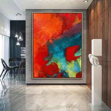 60x48 Original Large Red Orange Abstract FrameArt Modern Painting MADE TO ORDER