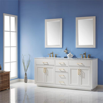 Ivy 72" Marble Countertop Double Vanity w/Mirror White