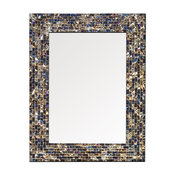 Luxe Mosaic Glass Framed Wall Mirror, 24"x18", Multi-Colored/Gold
