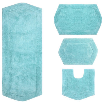 Waterford Collection Tufted Bath Rug, 4 Piece Set, Turquoise