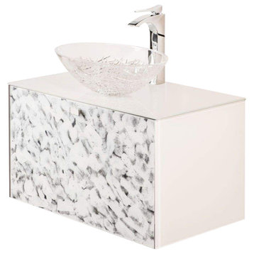 Sila Luxury Murano Glass Single Bathroom Vanity 32", White And Silver