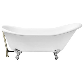 67" Cast Iron R5420CH-BNK Soaking Clawfoot Tub and Tray With External Drain