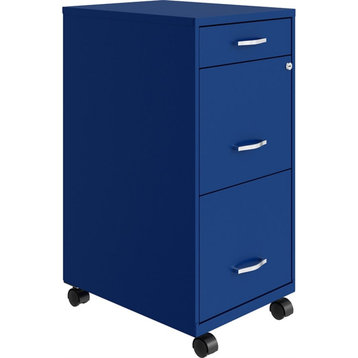 Pemberly Row 18" Deep 3 Drawer Mobile Metal File Cabinet in Classic Blue