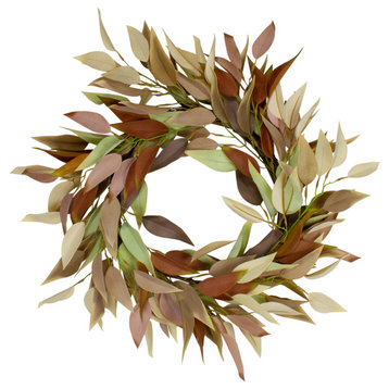 22" Buttery Neutral Fall Colored Leaves Artificial Autumn Harvest Wreath, Unlit