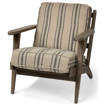 HomeRoots Striped Light Brown Fabric Wrapped Accent Chair With Wooden Frame