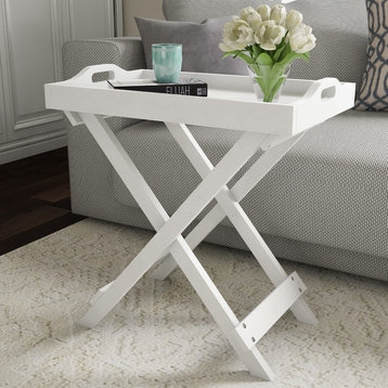 Lavish Home Folding End Table With Removable Tray Top, White
