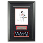 Heritage Sports Art - Original Art of the MLB 2000 Houston Astros Uniform - This beautifully framed piece features an original piece of watercolor artwork glass-framed in an attractive two inch wide black resin frame with a double mat. The outer dimensions of the framed piece are approximately 17" wide x 24.5" high, although the exact size will vary according to the size of the original piece of art. At the core of the framed piece is the actual piece of original artwork as painted by the artist on textured 100% rag, water-marked watercolor paper. In many cases the original artwork has handwritten notes in pencil from the artist. Simply put, this is beautiful, one-of-a-kind artwork. The outer mat is a rich textured black acid-free mat with a decorative inset white v-groove, while the inner mat is a complimentary colored acid-free mat reflecting one of the team's primary colors. The image of this framed piece shows the mat color that we use (Red). Beneath the artwork is a silver plate with black text describing the original artwork. The text for this piece will read: This original, one-of-a-kind watercolor painting of the 2000 Houston Astros uniform is the original artwork that was used in the creation of this Houston Astros uniform evolution print and tens of thousands of other Houston Astros products that have been sold across North America. This original piece of art was painted by artist Nola McConnan for Maple Leaf Productions Ltd. Beneath the silver plate is a 3" x 9" reproduction of a well known, best-selling print that celebrates the history of the team. The print beautifully illustrates the chronological evolution of the team's uniform and shows you how the original art was used in the creation of this print. If you look closely, you will see that the print features the actual artwork being offered for sale. The piece is framed with an extremely high quality framing glass. We have used this glass style for many years with excellent results. We package every piece very carefully in a double layer of bubble wrap and a rigid double-wall cardboard package to avoid breakage at any point during the shipping process, but if damage does occur, we will gladly repair, replace or refund. Please note that all of our products come with a 90 day 100% satisfaction guarantee. Each framed piece also comes with a two page letter signed by Scott Sillcox describing the history behind the art. If there was an extra-special story about your piece of art, that story will be included in the letter. When you receive your framed piece, you should find the letter lightly attached to the front of the framed piece. If you have any questions, at any time, about the actual artwork or about any of the artist's handwritten notes on the artwork, I would love to tell you about them. After placing your order, please click the "Contact Seller" button to message me and I will tell you everything I can about your original piece of art. The artists and I spent well over ten years of our lives creating these pieces of original artwork, and in many cases there are stories I can tell you about your actual piece of artwork that might add an extra element of interest in your one-of-a-kind purchase.