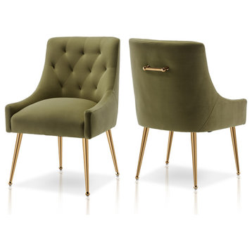 SEYNAR Elegant Velvet Dining Chairs Set of 2, Tufted Upholstered Accent Chair, Green