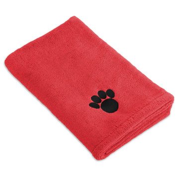 DII Red Embroidered Paw Pet Towel