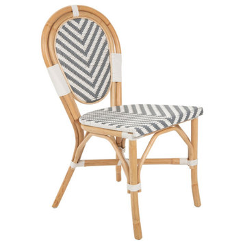Rattan Bistro Dining Chair Chevron, White and Gray, Set of 2 Pieces, Side Chair