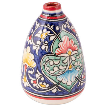 Novica Handmade Fergana Flowers Glazed Ceramic Vase