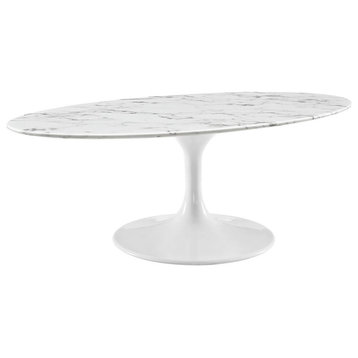 Pemberly Row  Oval Faux Marble Top Coffee Table in White