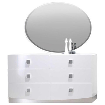 Best Master France 2-Piece Poplar Wood Dresser and Mirror Set in White Lacquer